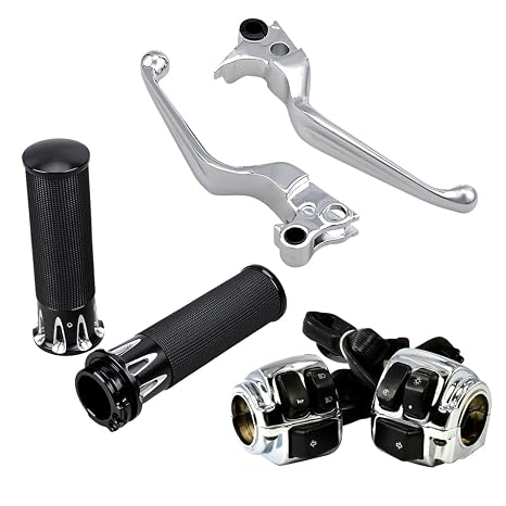 Astra Depot 1" Handlebar Switch Control Kit with Horn Headlight Turn Signal Switches, Hand Grips & Brake Clutch Levers Replacement for 19962010 Harley Sportster Dyna Softail