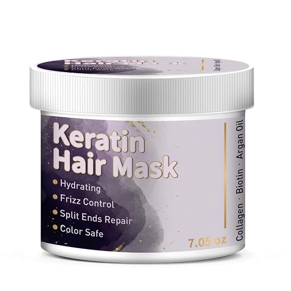 Keratin Hair Mask for Dry Damaged Hair Deep Conditioning Repair Treatment with Argan Oil, Collagen & Biotin Hydrating, Frizz Control, Split Ends Repair, Color Safe Sulfate Free, 7.05 oz