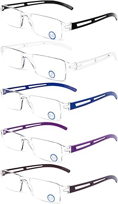 DOOViC 5 Pack One-Piece Design Reading Glasses Lightweight Blue Light Blocking Computer Readers Anti EyestrainUVDryness