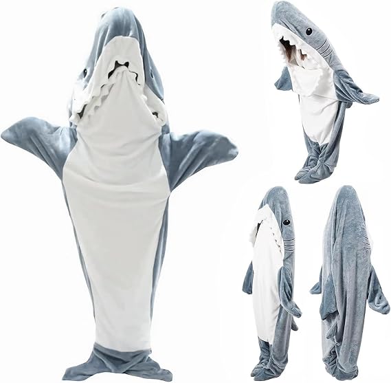 Shark Blanket Hoodie Onesie Adult,Wearable Shark Blanket, Shark Sleeping Bag, Soft Cozy Shark Onesie Flannel
