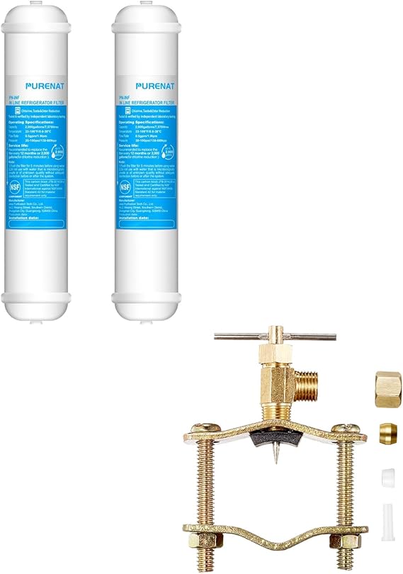 Inline Water Filter(2 Pack) +1/4" Compression Outlet Self Piercing Saddle Valve