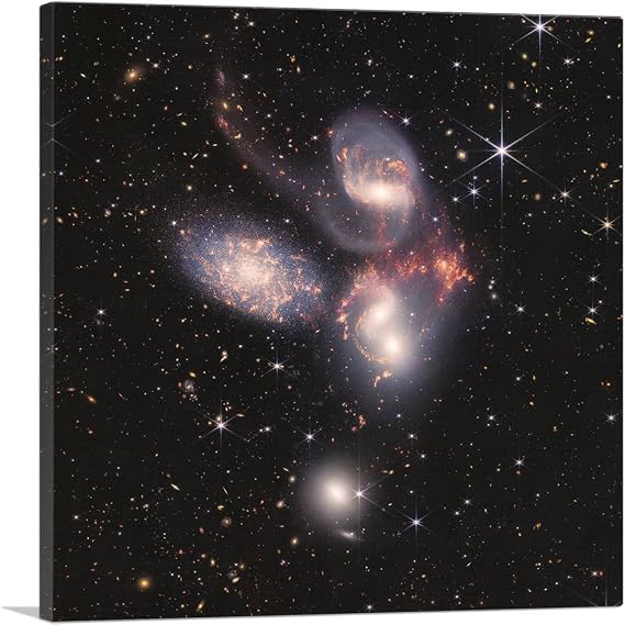 ARTCANVAS NASA James Webb Telescope JWST Stephan's Quintet HCG 92 Space Galaxy Cosmic Astronomy Photograph Canvas Art Print - 18" x 18" (0.75" Deep)