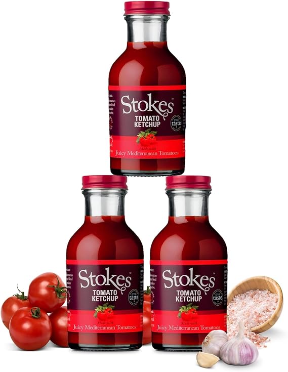 Stokes Real Tomato Ketchup 3PK, Rich & Vibrant Tomato Sauce, Perfect Red Sauce For Full English Breakfast, Award Winning Ketchup, Thick & Juicy Tomato Sauce Ketchup With Juicy Mediterranean Tomatoes | Features condiment with a distinct flavour profile for cooking, dipping or table serving.