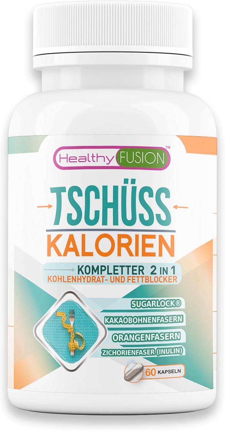 Tschüss Kalorien Healthy Fusion – Kohlenhydrat- &amp; Fettblocker Intensives Abnehm-Supplement mit Fettverbrenner &amp; natürlichem Appetitzügler Sättigungseffekt Ohne strenge Diäten 60 Kapseln