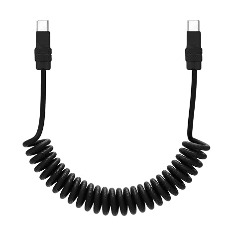 chubbycable USB C to C 240W Braided Coiled Charging Cable, All Black, 6FT | 45,000+ Bend Tested, 480Mbps Data Transfer, E-Marker Safety Chip, Strong Elasticity, Retracts to Stay Neat