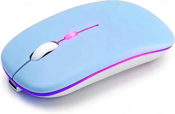 Wireless Bluetooth Mouse, Rechargeable Computer Mouse, Blue | Dual Mode - BT5.2 & 2.4G,Long Lasting,Silent RGB LED Mice,Slim Portable Mouse for Laptop,PC,Tablet,MacBook,iPad,Apple Devices