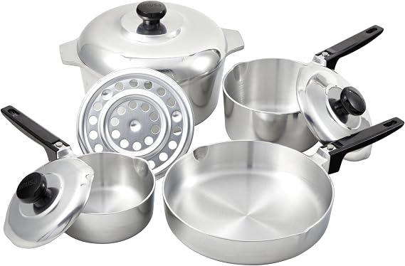 IMUSA USA Heavy Duty 8-Piece Cast Aluminum Cajun Cookware Set, Silver
