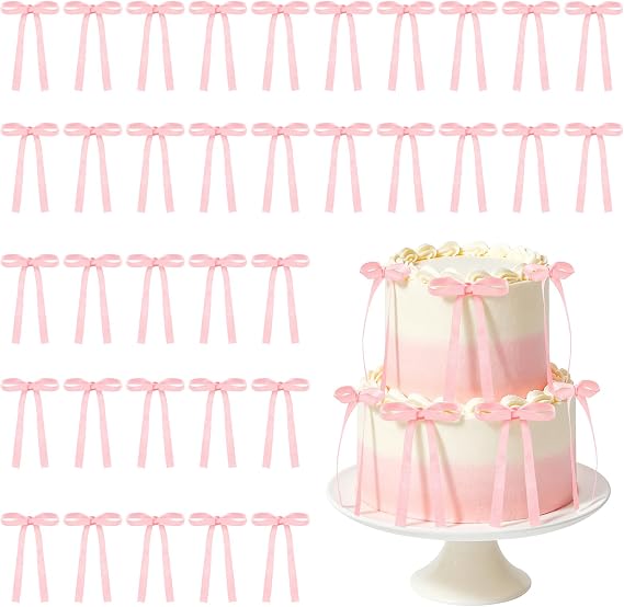 35 Pcs Bow Birthday Decorations Coquette Bow Cake Topper Bowknot Ribbons Cupcake Toppers for Girls Birthday Baby Shower Bachelorette Bridal Engagement Wedding Party Decorations