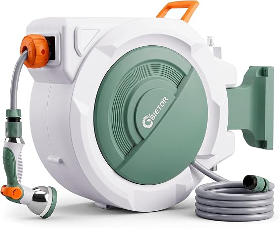 Hose Reel 30 m + 2 m 180° Swivel Automatic Return No manual winding required. Automatic return ensures tidy hose storage in the garden.