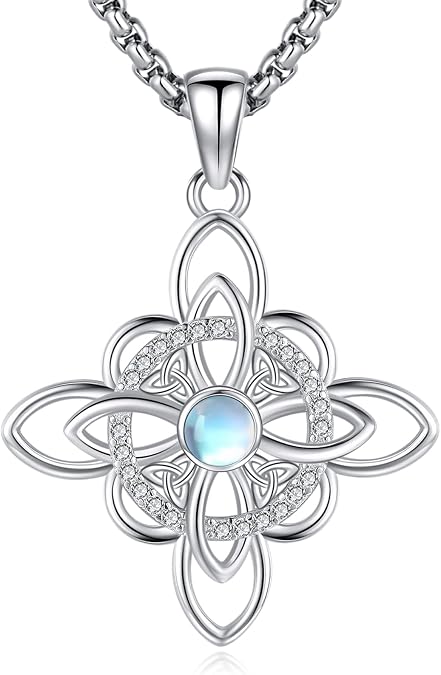 Pentagram Necklace Sterling Silver Triple Moon Goddess/Celtic Knot Witches Knot/Ankh/Sun and Moon/Hecate/Lilith/Santa Muerte/Tetragrammaton Pendant Necklace Pagan Wiccan Magic Egyptian Amulet Jewelry for Women Men
