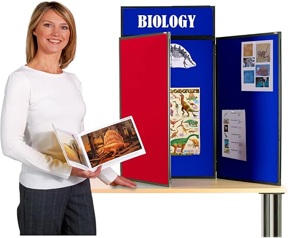 Exhibition Display Panel Kit with a Clip on Header | Double-Sided Cherry Red/Royal Blue with Black PVC Frame | (Portrait) -Ideal for Table or Desk top displays | Great for Healthcare & Education