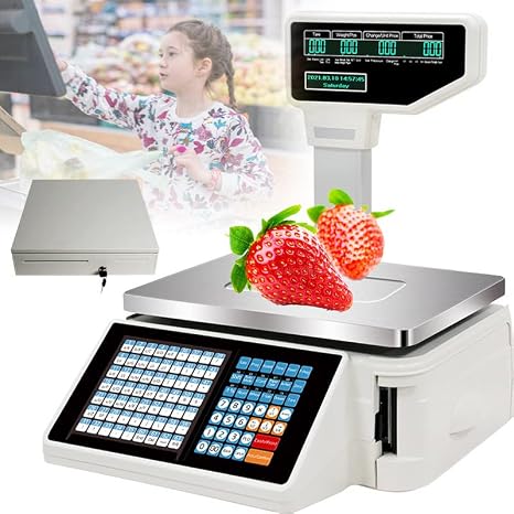 Label Printing Scales Digital Barcode Weighing Scales with Label and Receipt Printer- Back Front Dual Display- 63 Shortcut Keys for Supermarket/Retail Store/Warehouse Weighing (30KG),C