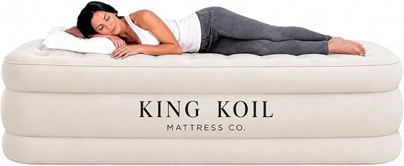 King Koil Luxury Twin Size Air Mattress with Built-in High Speed Pump for Camping, Home & Guests - Air Mattresses Twin Size Airbed Luxury Inflatable Blow Up Mattress Waterproof