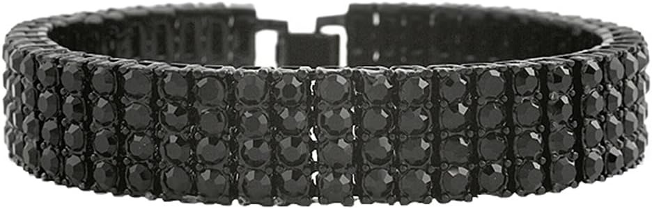 Iced Out Bracelet 4 Rows Black Hip Hop Style