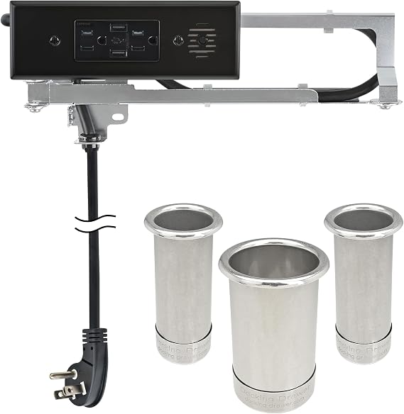 Vanity Bundle, Black USB-A/AC Outlet, Set of 3 Canisters for Standard/Narrow Devices