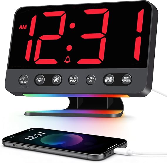 Digital Alarm Clock 30-110 dB Loud Alarm for Deep Sleepers Shift