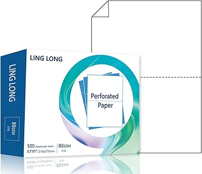 LINGLONG Premium Perforated Paper 8.5 x 11 Half Sheet 5.5 Cardstock 21lb 500 Sheets US Letter paper for Statements, Invoices 2 Part Perf White 8.5 X 5-12, 500 Sheets