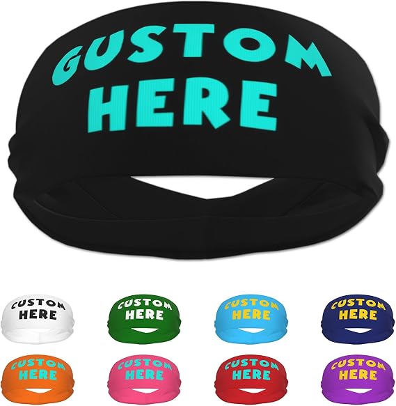 Personalized Headbands with Custom Name Logo Text, Custom Sweatbands for Men & Women, Non-Slip Moisture Wicking Athletic Hairband for Sports, Workout, Basketball, Tennis