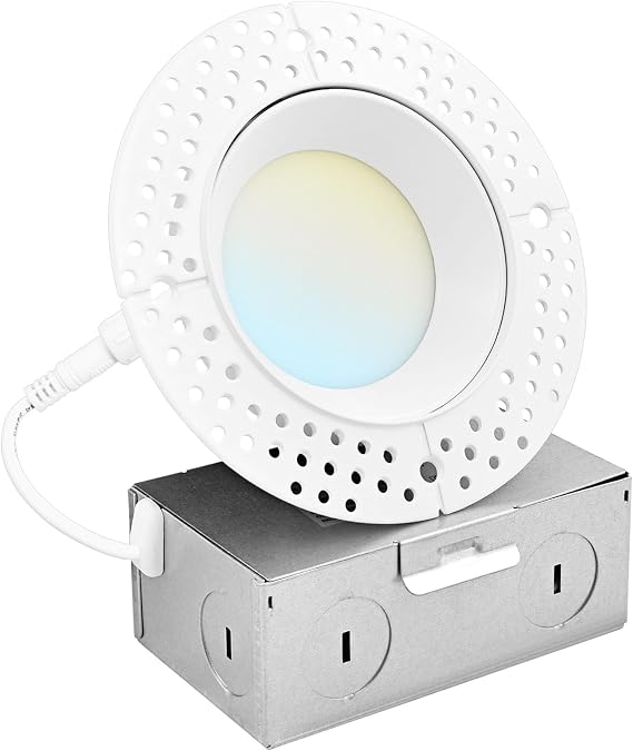 LUXRITE 3 Inch Trimless LED Recessed Light with Junction Box, 10W, 750LM