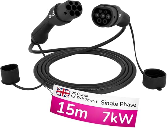 Cord Type 2 to Type 2 EV Charging Cable, 32amp, 7.4kW, 15 Metre, Single Phase