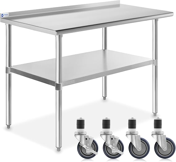 GRIDMANN Stainless Steel Table 48 in. x 24 in., NSF Commercial Kitchen Prep & Work Table w/ Backsplash and Wheels