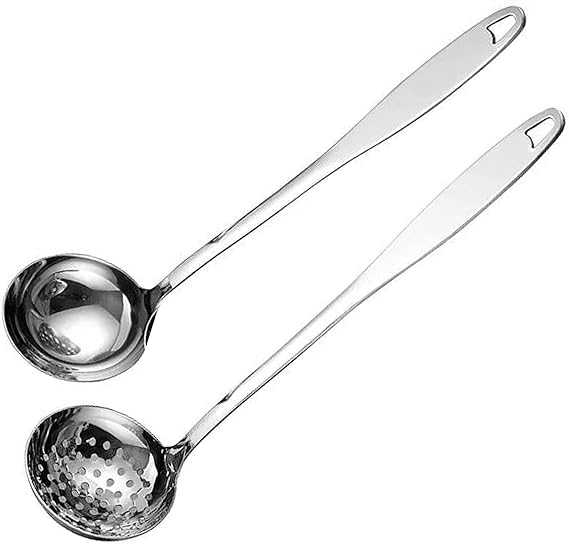 Soup Spoon Stainless Steel Heavy Duty Big Soup Ladle Colander Serving Spoon(Soup Spoons - 12")