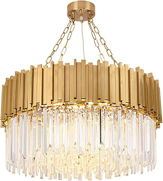 Modern Crystal Chandelier,Luxury LED Pendant Light Fixture Oval Raindrop Chandelier Adjustable Height for Villa Hotel Living Room Dining Room Kitchen Island-Gold 50x30cm