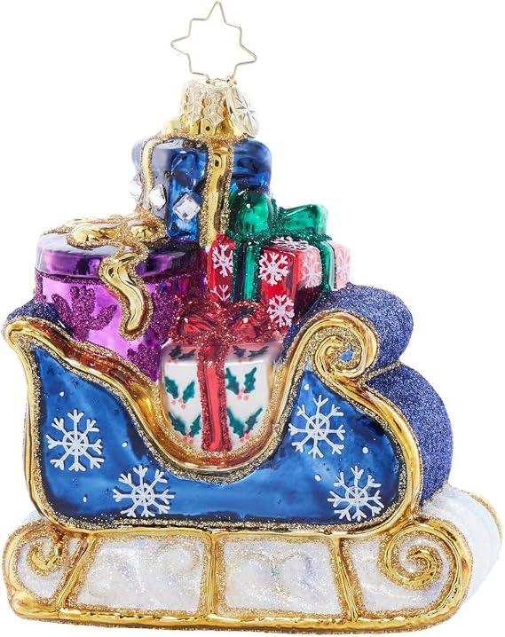 Christopher Radko Hand-Crafted European Glass Christmas Tree Decorative Ornament, Starry Night Sleigh