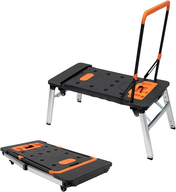 Folding Workbench 330lbs/550lbs Load Capacity Folding Work Table with Wheels Height Adjustable Work Platform Portable Workbench for Warehouse Garage