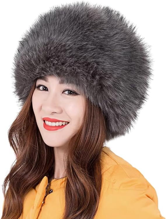 PENINSULA LOVE Women Faux Fur Russian Cossack Hat Soft Warm Ushanka Cap Winter Earflap Trapper Hat