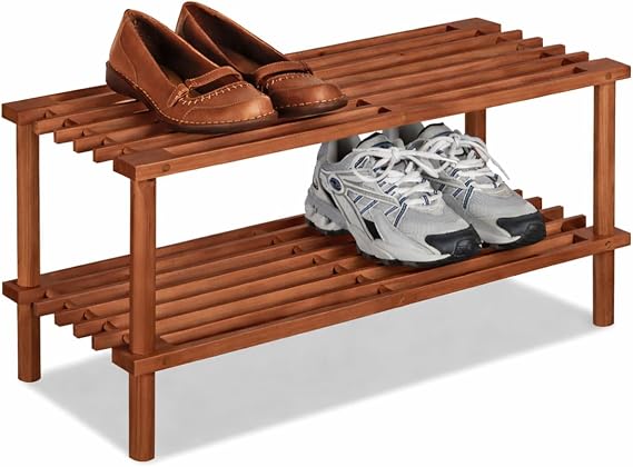 Bamboo 2-Tier Wooden Shoe Rack – Brown | Multi-Layer Shoe Storage Organiser for Entryway, Hallway, or Closet | Durable Bamboo Design Shoe Shelf for Home & Office Shoe Bench (2 Tier)