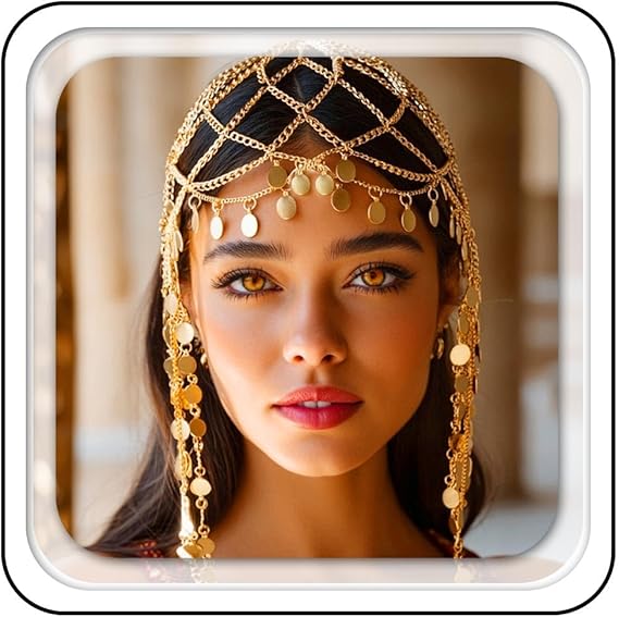 Aukmla Gold Sequin Egyptian Headpiece 1920s Sequin Head Chain Jewlery for Women