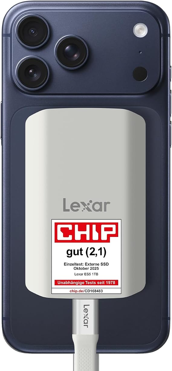 Lexar ES5 Portable SSD 4TB USB 3.2 Gen2x2 with up to 2000 MB/s Read and Write IP65 Protection Magsafe Phone SSD Supports Apple ProRes 4K (iPhone 15/16) Galaxy S25 8K Liquid Silicone Case