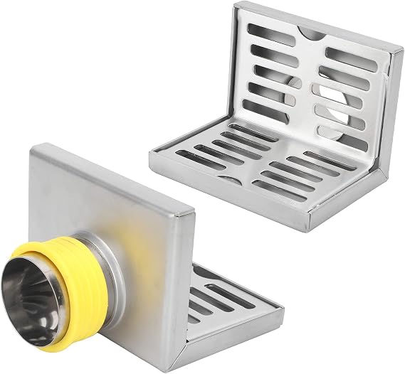 Pomya Corner Floor Drain, L Shaped, Stainless Steel, Silver, Rustproof, Modern, Wire Drawn, Ideal for Bathroom, Kitchen, Balcony