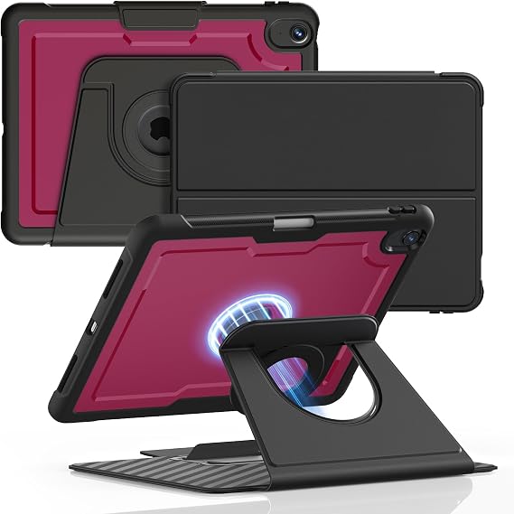 DJ&RPPQ Case for iPad Air 11 Inch M3/M2 (2025/2024), iPad Air 5th/4th Gen (2022/2020),360 Rotating Magnetic Detachable Back case, with Auto Wake/Sleep & Pencil Holder red