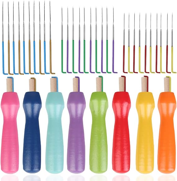 Wooden Handle Felting Tool - 38 Pcs Needles (3 Sizes, 36-40 Gauge), Color Holder