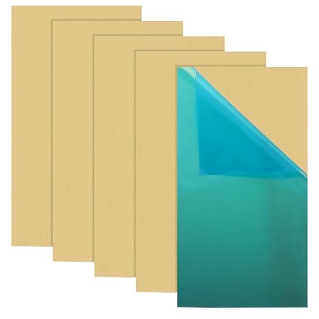 5 Pcs Brass Sheet 12x 6x 0.02, 26 Gauge (0.4mm) Thickness Brass Plates, Film Attached Brass Sheet Metal for Engraving Crafts DIY Decoration