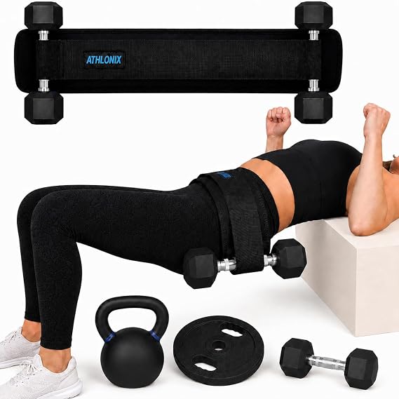 Hip Thrusts Belt for Weights, Kettlebells & Dumbbells, Extra Wide and Long Design with Thick Padding, Glute Bridge Hip Thrust Dumbbell Holder Belt, Eliminate Hip Bruising During Glute Training