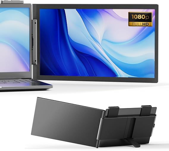 Laptop Triple Screen Extender Monitor Portable 14 inch FHD 1080P IPS Laptop Screen Extender, 3 USB-C Full-featured Plugs for Windows Mac Android Chrome Work with 14”-16” Laptops