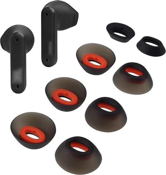Replacement Ear Tips Compatible with JBL Tune Flex, Soft Silicone Eartips with Portable Storage Box (4, Black, XS/S/M/L)