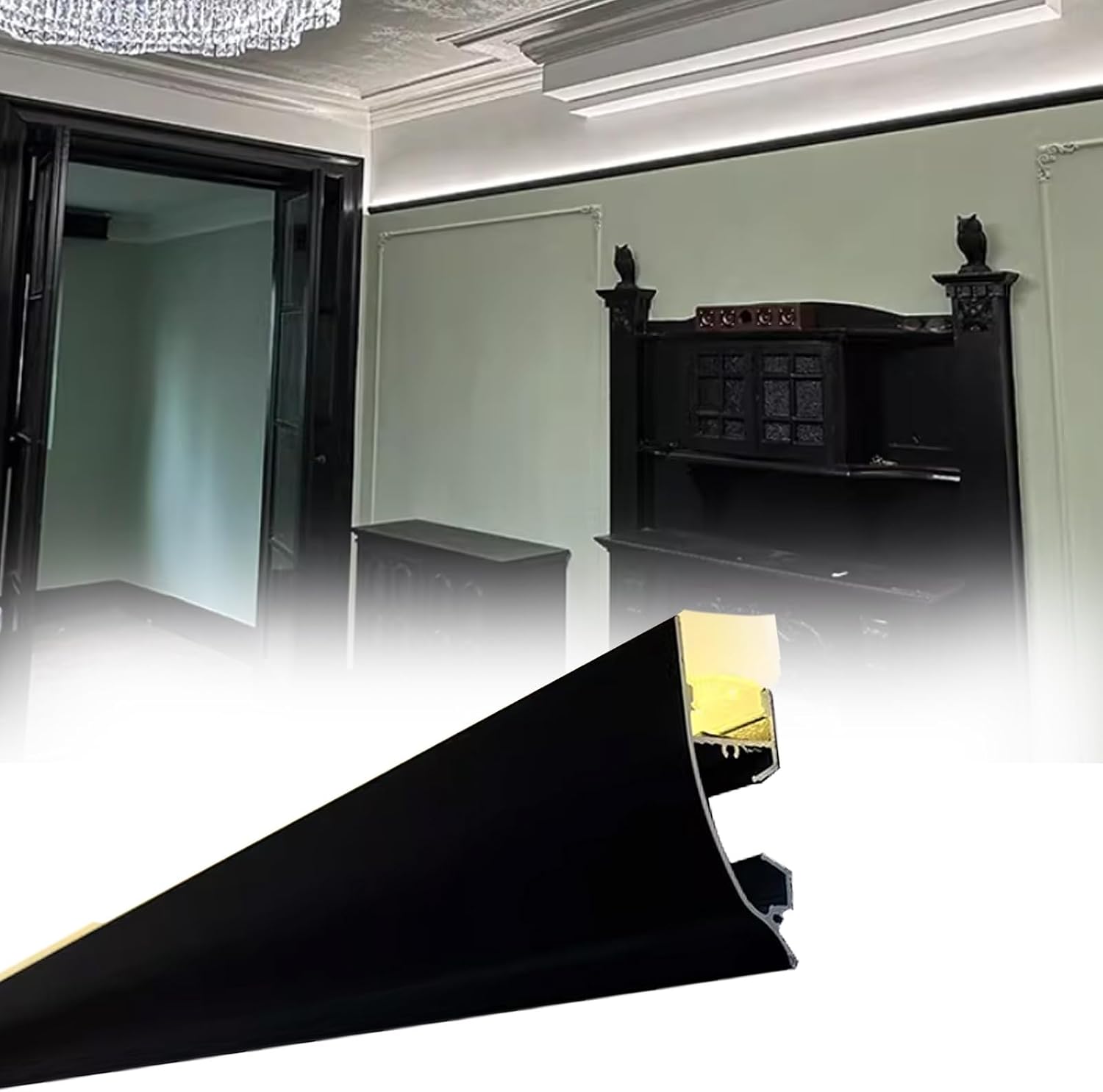 Led Strip Channel Crown Molding Balck White, V Shape Led Aluminum Channel Systems with Milky Cover- Commercial/Residential, Plasterline Wall Washer Decor(Black,6.6m/21.7ft)