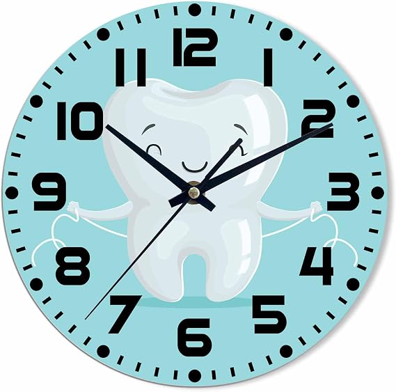 Teeth Wall Clock Cute Healthy White Teeth Man Battery Powered Wall Clock Silent Non Ticking 10 Inch for Living Room, Kitchen, Home,Bathroom, Bedroom