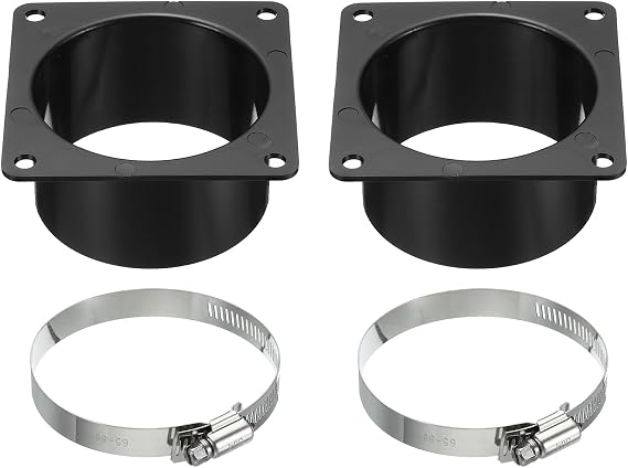 PATIKIL 3" Duct Connector Flange, 2 Pack Dryer Vent Wall Plate Square to Round Straight with Clamp for Air Heating Cooling Ventilation Exhaust Fan, Black
