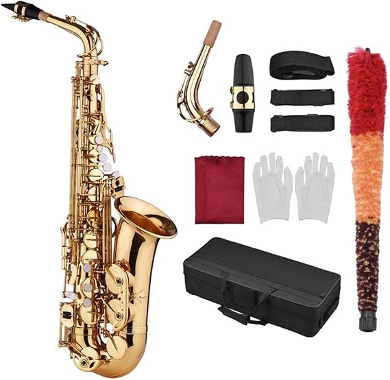 Saxophone Set EB Alto Saxophone Sax Brass Body Shell Keys Woodwind Instrument & Carry Case Gloves Cloth Brush Sax Neck Straps EB/Bb Saxophones Student (Color : EB Sax Silver)