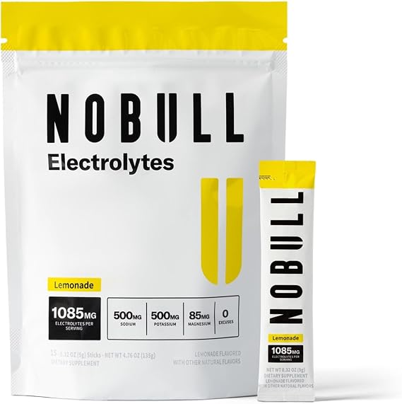 NOBULL Electrolyte Powder Pouch | Hydration Electrolyte Drink Mix for Performance, Training & Recovery, Lemonade, 15 Sticks