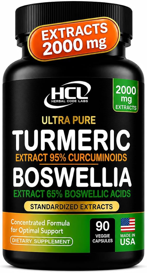 Turmeric Boswellia Extract Supplement 2000 mg Extra Strength Boswellia Serrata with Turmeric Curcumin - 95% Curcuminoids with Boswellia Extract Capsules - Standardized High Potency - Made in USA