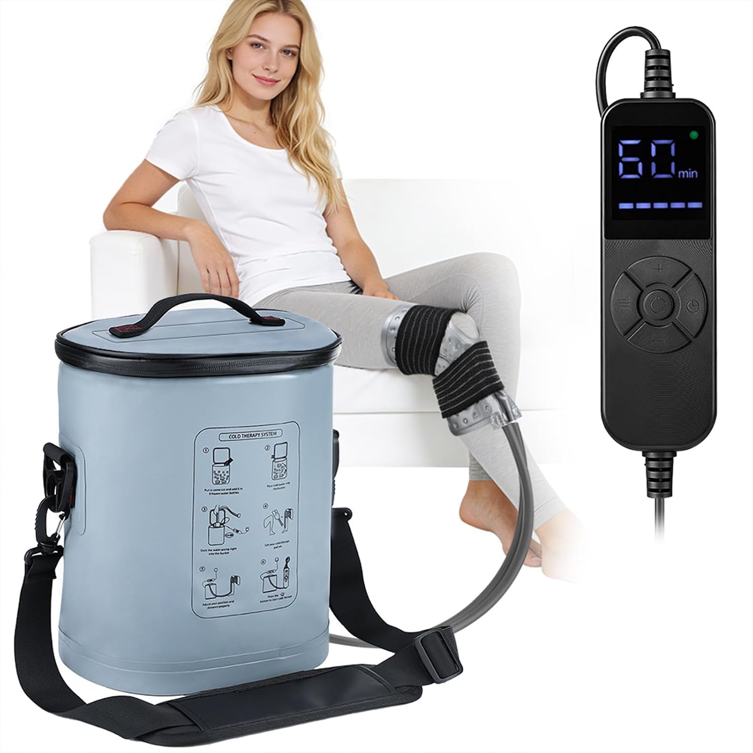 Kältetherapie Maschine mit Programmierbarem Timer Tragbare Eismaschine für Knie Nach Operationen Kryotherapie-System mit Kompressionswickelkissen für Schulter Knöchel Fuß