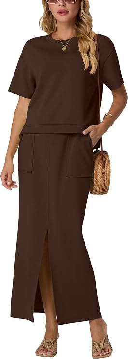 GRECERELLE 2026 Womens Summer Wrinkle-Free 2 Piece Skirt Sets with Pockets