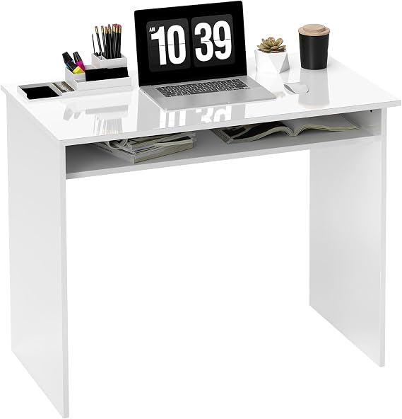 HOMCOM Modern Computer Desk, Home Office Table, 90 x 50cm, High Gloss White