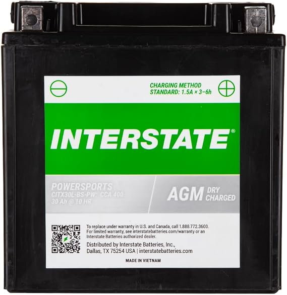 Interstate Batteries YIX30L-BS Powersports Battery 12V 30Ah 400CCA AGM